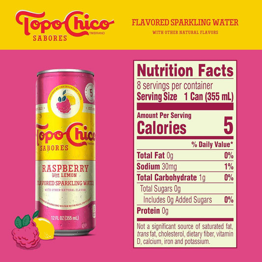 Topo Chico Sabores Raspberry with Lemon – Premium Mineral-Infused Sparkling Water for Elegant Dinner Parties, 12oz 8pk