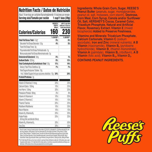 Reese's Puffs Minis Cereal, No High Fructose Corn Syrup Chocolate Peanut Butter Breakfast for Health-Conscious Families, 19.8 oz