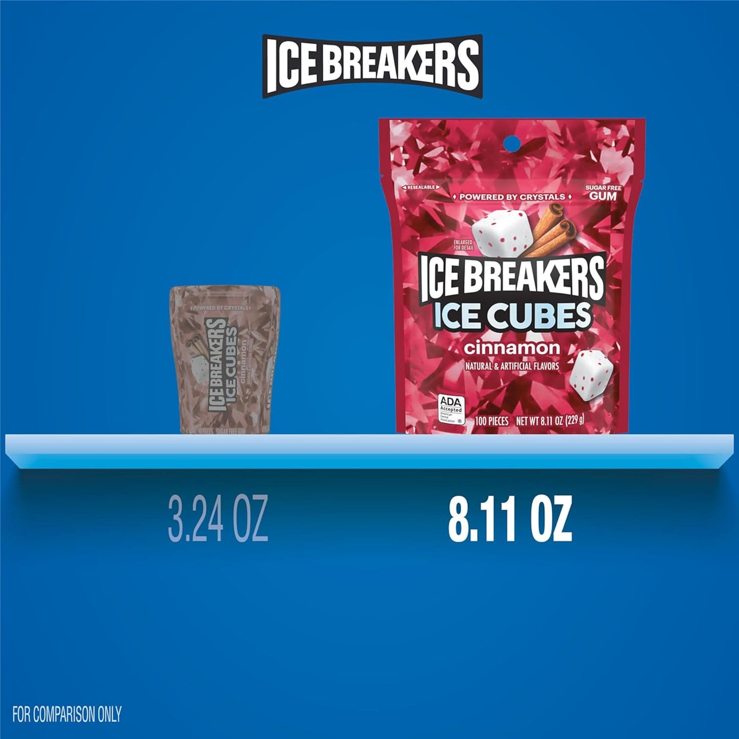 ICE BREAKERS Ice Cubes Cinnamon Sugar Free Chewing Gum Pouch – Camping and Road Trip Breath Freshener for Long-Distance Travelers