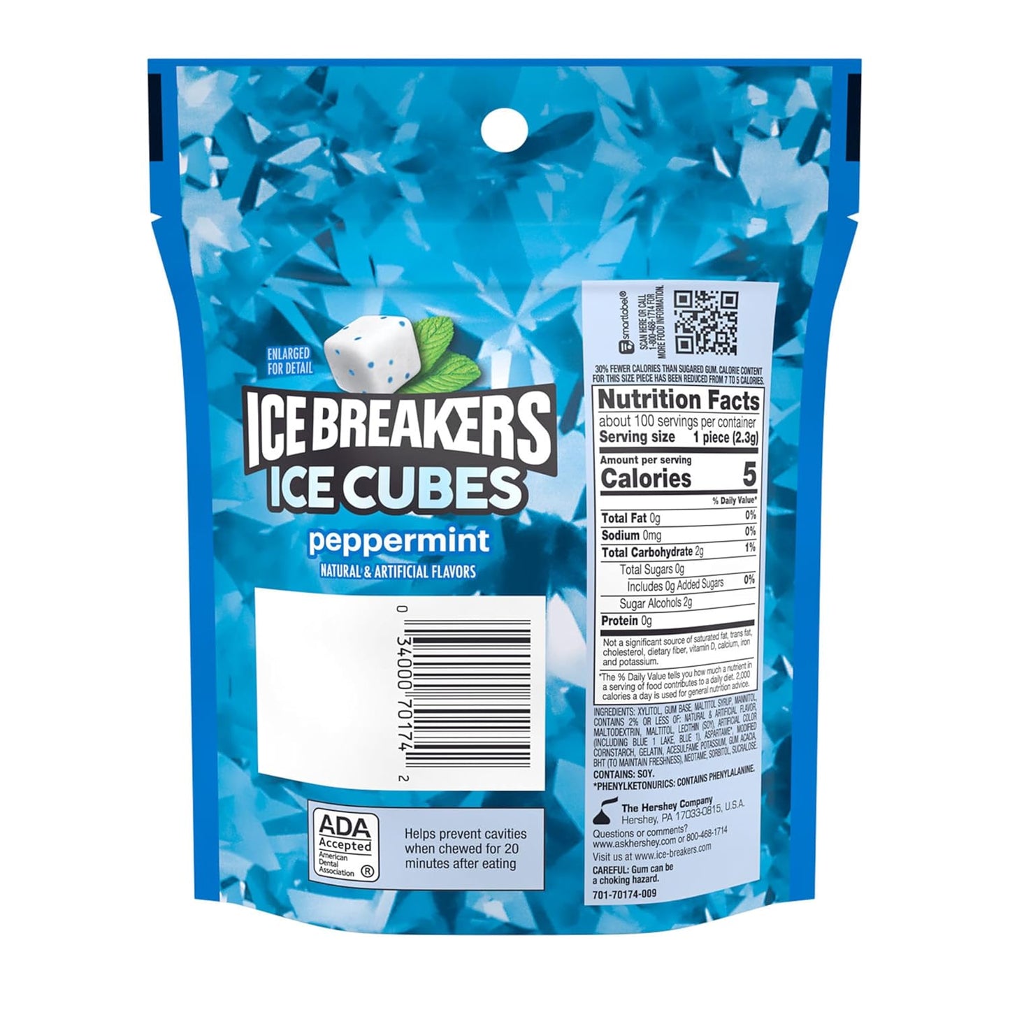 ICE BREAKERS Ice Cubes Peppermint Sugar Free Chewing Gum, 100 Pieces – Bedside Nightstand Freshener for Denture Wearers and Dry Mouth Relief