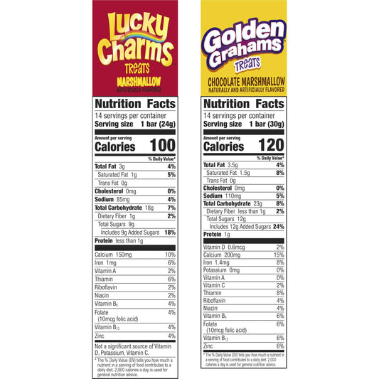 Golden Grahams Lucky Charms Breakfast Cereal Treat Bars – School Lunchbox Snack Pack for Kids, 28 Individually Wrapped Bars