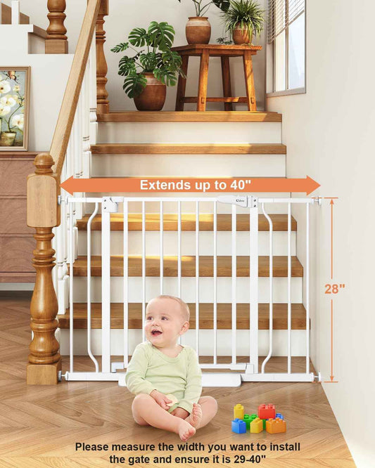 ParentGift No Drill Baby Gate 29-40 Inch Auto-Close, Practical Housewarming and Baby Shower Gift for New Parents, Pressure Mounted Pet Gate