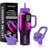 Coldest Tumbler with Handle and Straw – Heavy Duty Insulated Cup with Lid and Straw for Hiking, Bonfires, and Poolside Lounging