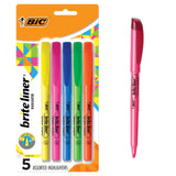 BIC Brite Liner Highlighters Chisel Tip – Parent-Approved Classroom Highlighters for Kids, Non-Toxic Five Color Pack