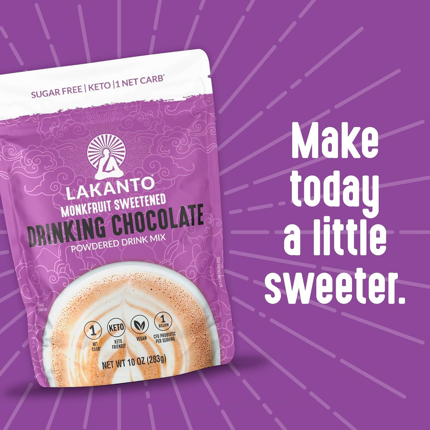 Lakanto Sugar Free Drinking Chocolate - Evening Wind-Down Cocoa Mix for Mindful Keto Rituals, Monk Fruit Sweetened, 1g Net Carb