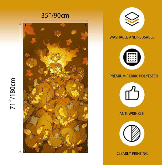 Joydia Halloween Door Cover – Kid Friendly Pumpkin Fabric Banner for Classroom Door & School Hallway Fall Decor 71x35in
