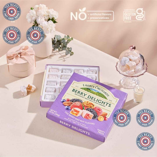 Liberty Orchards Berry Delights – Guilt-Free Vegan Snack for Afternoon Tea, Gluten-Free Berry & Nut Lokum 10 Oz