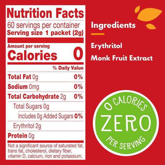 made with monk fruit extract blended with erythritol for clean sweetness