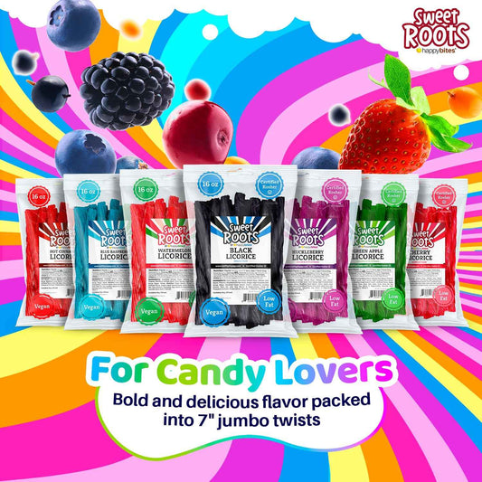 Sweet Roots Blue Raspberry Licorice Sticks – 16 oz Chewy Candy Gift Basket Filler for Birthdays, Valentine's Day, and Holidays
