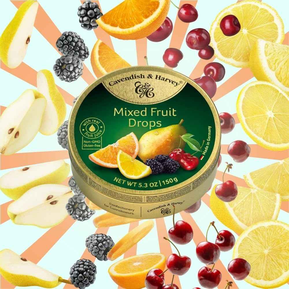 Cavendish & Harvey Mixed Fruit Drops – Decorative Gold Tin That Doubles as Keepsake Storage, 5.3 oz