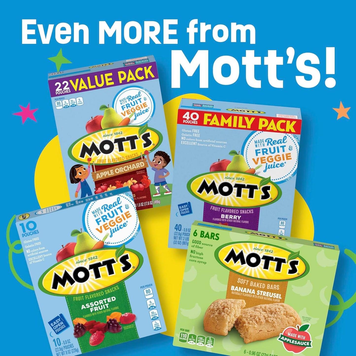 Mott's Fruit Flavored Snacks – Lunch Box Snack for School-Age Kids, Gluten Free 22 Pouch Value Pack