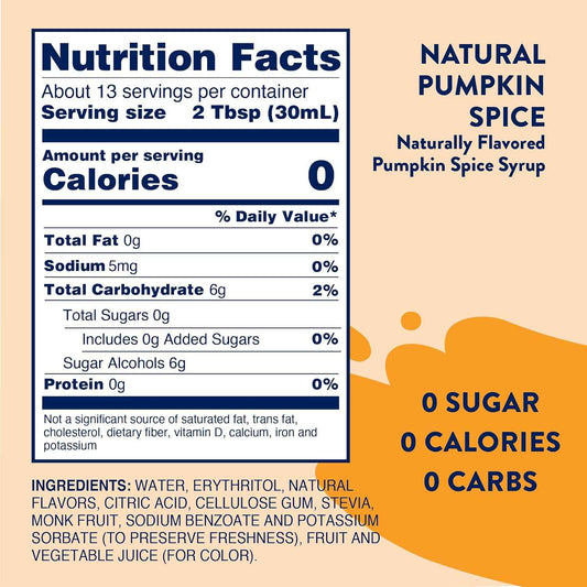 Jordan's Skinny Syrups Sugar Free Pumpkin Spice Syrup for Focused Home Office Coffee Breaks