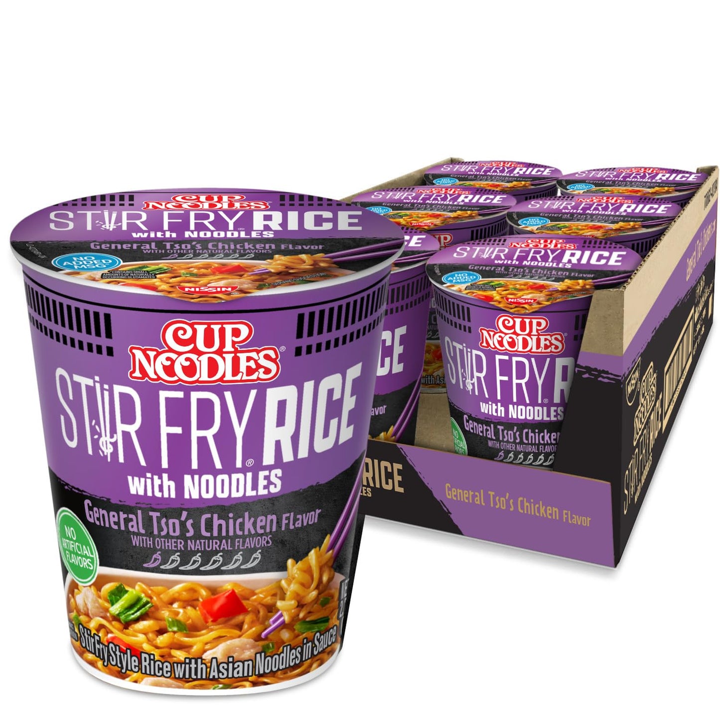 Nissin Cup Noodles Stir Fry Rice with Noodles, General Tso's Chicken, 2.68 Ounce (Pack of 6)