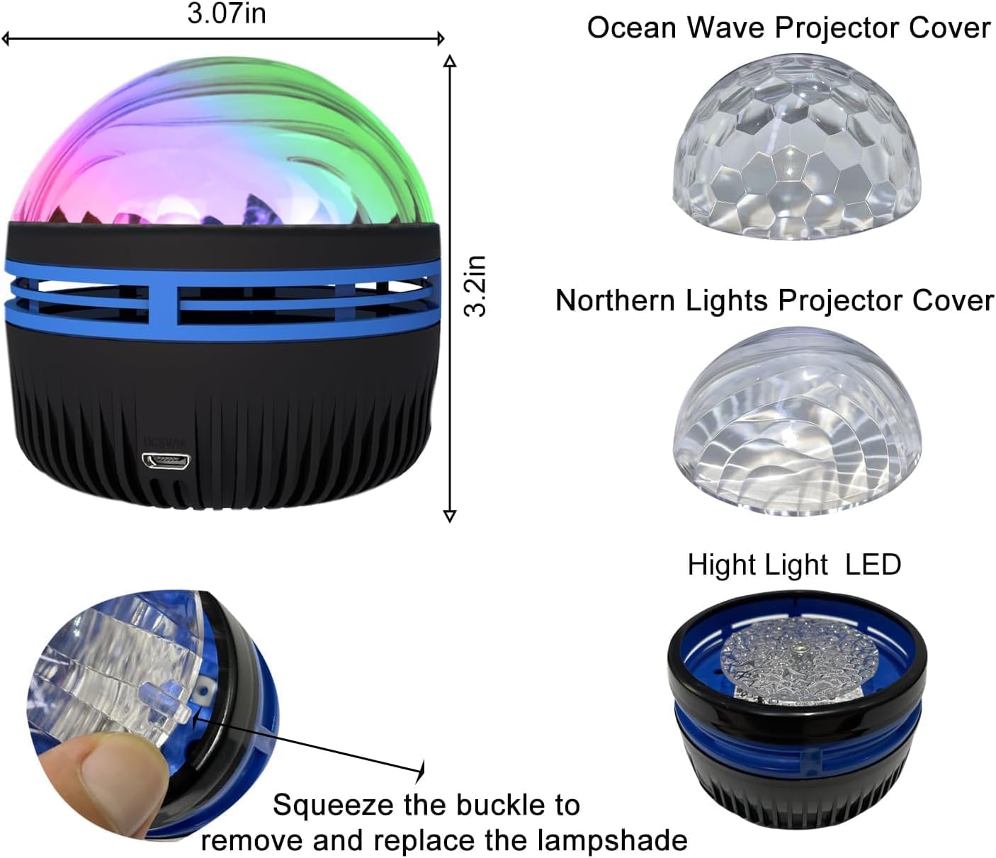 Northern Glow Aurora Projector – Statement 3-Inch Art Deco Black Dome for Bedroom Walls and Ceilings