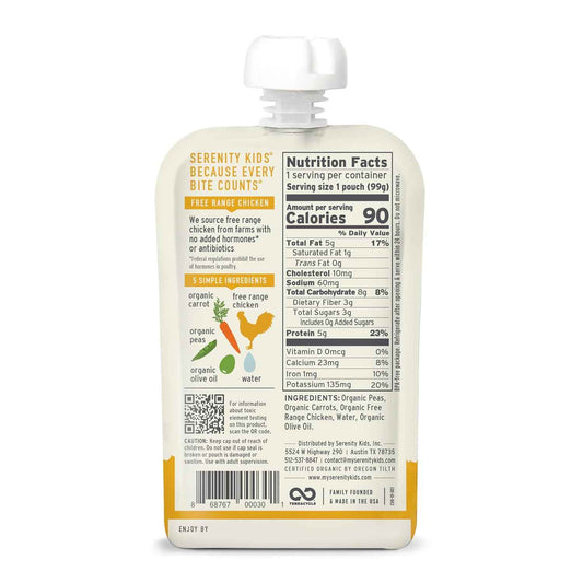 Serenity Kids Chicken & Veggie Baby Food Pouch for Daycare and Stroller Snacks
