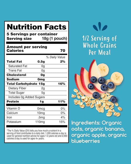 Amara Organic Stage 2 Baby Food Oats & Berries, No Additives Shelf Stable Pouches for Worry Free Infant Feeding, 3.5oz 5-Pack