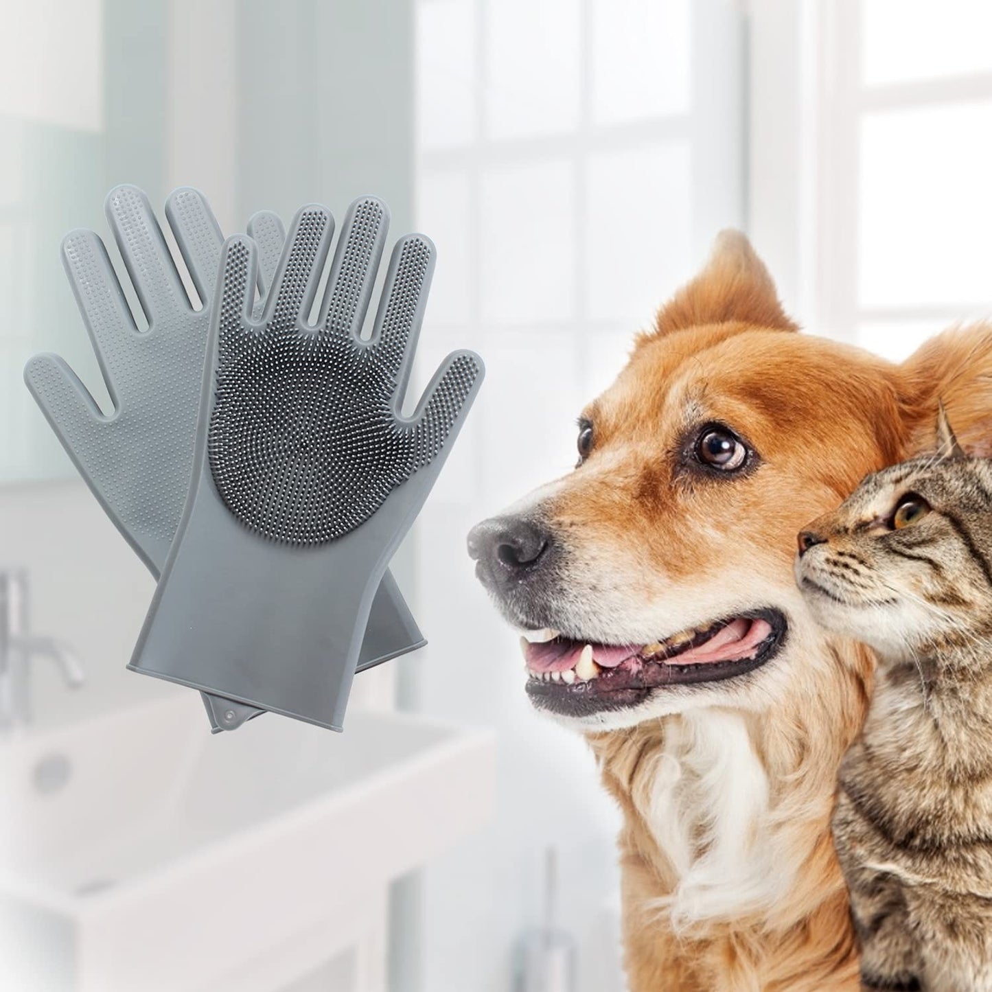 Pet Grooming Gloves – Valentine's Day Surprise for the Pet Obsessed, Five Finger Shedding Glove