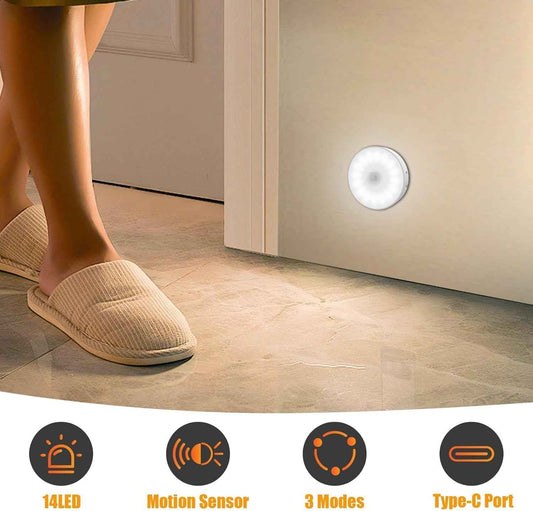 LuminBeam Round Motion Light – Clean Modern Wireless Night Light for Clutter-Free Homes, Rechargeable