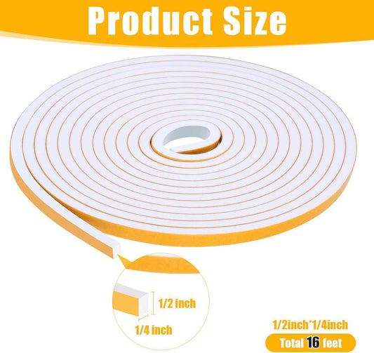 Fowong Weather Stripping Seal – Sleek White and Black Foam Tape for Door Frames and Window Sills, 16ft Home Upgrade