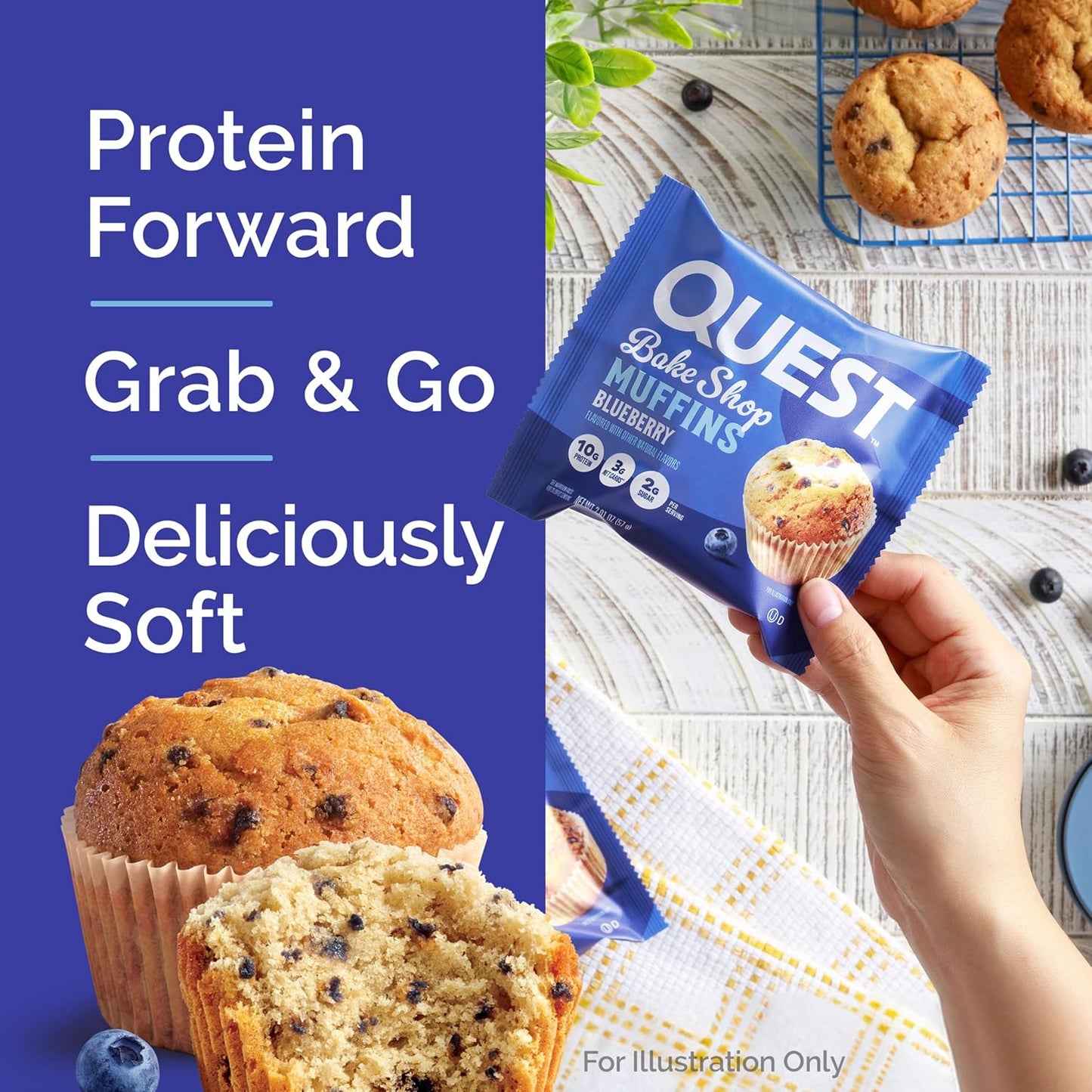 Quest Bake Shop Blueberry Muffins – Desk Drawer Snack for Focused Workdays and Busy Commutes, 4 Count