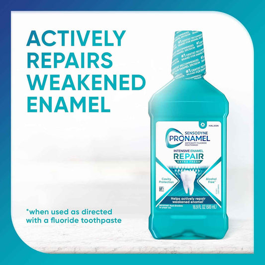 Sensodyne Pronamel Alcohol-Free Mouthwash – Enamel Repair Rinse for Nightly Self-Care Ritual, Extra Fresh 16.9 fl oz (3 Pack)