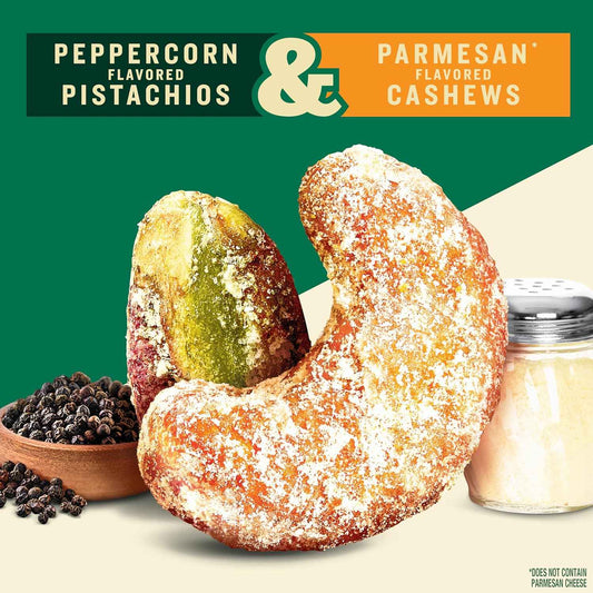 PLANTERS Nut Duos – Gourmet Snack Gift for Hostess, Peppercorn & Parmesan Flavored Nuts 5oz