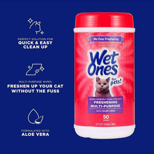 Wet Ones for Cats Freshening Wipes, Stress-Free Spa Night Pampering for Sensitive Feline Skin, Fresh Scent, 100 Count