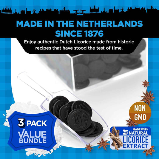 Gustaf's Salted Dutch Licorice Coins - 3 Pack of 5.2oz Bags - Portable Camping and Hiking Snack, Sealed Salty Dutch Black Licorice Bags