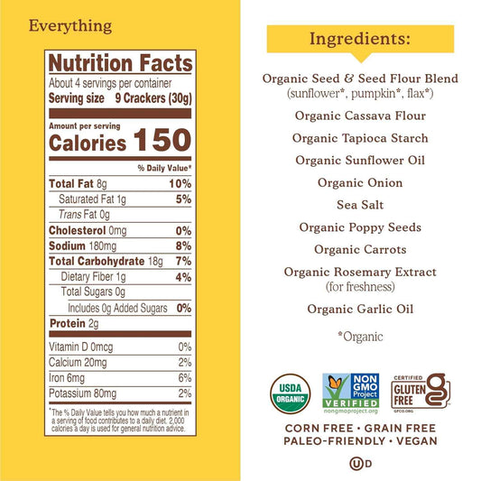 Simple Mills Organic Seed Crackers, Everything – Allergen-Friendly Lunchbox Snack for Kids