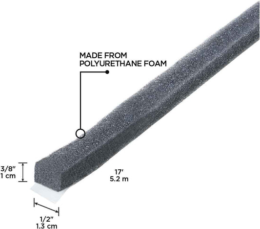 M-D Building Products Economy Foam Window Seal – Draft-Free Bedroom Wellness Upgrade, 3/8 in. x 1/2 in. x 17 ft