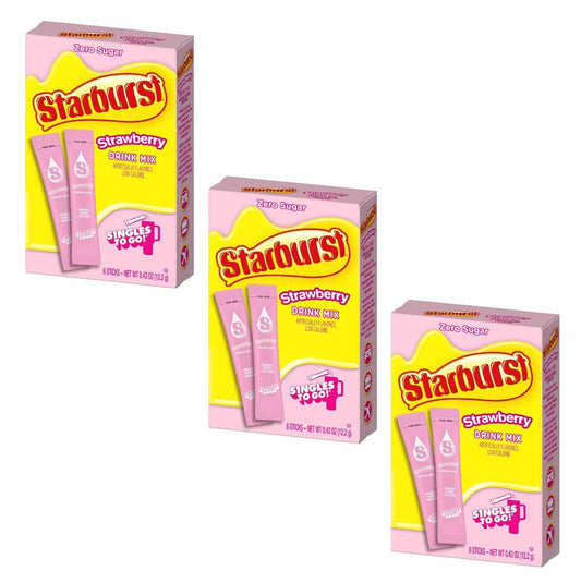 Starburst Singles To Go Powdered Drink Mix – Desk-Friendly Flavored Water for Office Workers, Single-Serve Sticks, 3 Pack of 18