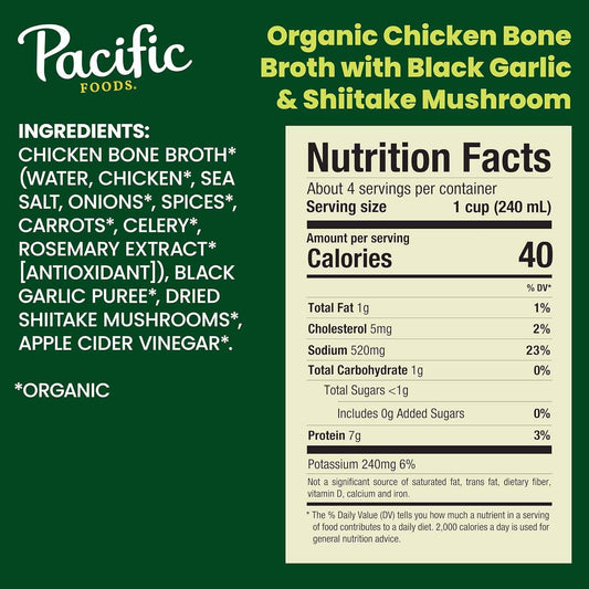 Pacific Foods Organic Unsalted Chicken Bone Broth – 32 oz Carton for Home Office Focus and Clean Afternoon Fuel