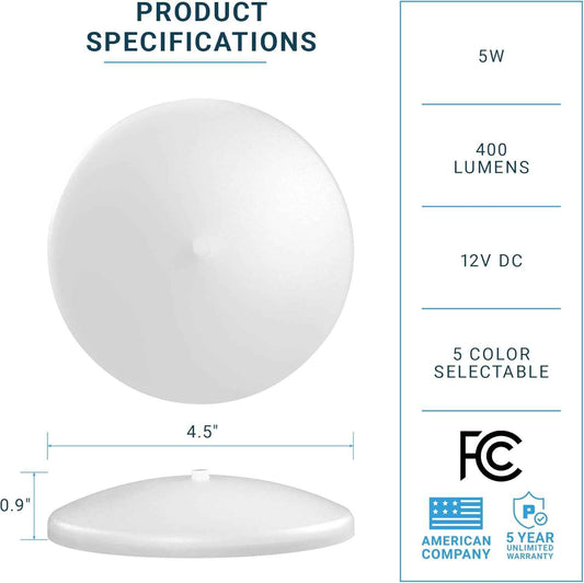 PARMIDA 5CCT Slim LED RV Light – Clean-Lined Ceiling Fixture for Minimalist Van & Tiny Home Interiors, 4.5 Inch Surface Mount
