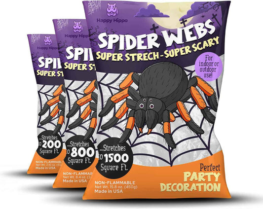 Happy Hippo Spider Web Halloween Decoration – Single-Color White Webbing for an Uncluttered, Intentional Spooky Look