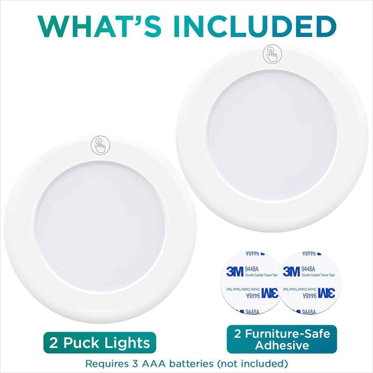 Brilliant Evolution Ultra Thin Touch Puck Lights – Focused Task Lighting for Home Office Desk and Bookshelf, Pack of 2