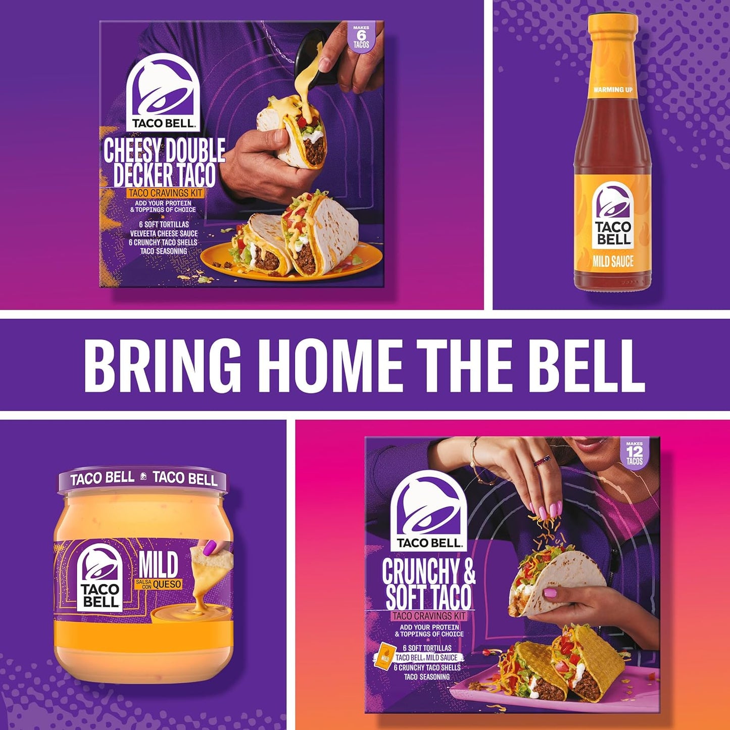 Taco Bell Crunchy & Soft Taco Cravings Kit as a Nostalgic Gift, Taco Bell Fan Gift Set with Mild Sauce and Seasoning