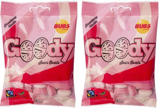 Bubs Godis Strawberry Vanilla Oval Candy – Sealed Twin Pack Chewy Sweets for Road Trips and Travel Snack Bags