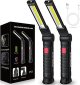 LED Work Light Rechargeable Flashlight – Practical Christmas Stocking Stuffer for Men, Mechanic Gift for Husband and Dad, 2-Pack with Dual USB Cables