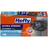 Hefty Ultra Strong 13 Gallon Trash Bags – Simple Blackout Design, One-Pull Drawstring, Clean Burst Odor Control, 40 Count