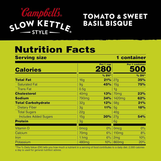Campbell's Slow Kettle Style Sweet Basil Bisque 15.5 oz Single-Serve Bowl, Warm Pantry Ritual for Rainy Days, Sick Days, and Quiet Recovery