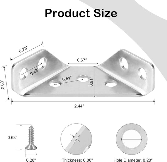 PlusRoc Stainless Steel Corner Brackets - Clean-Line Hardware for Intentional Living Spaces, 90-Degree Precision Reinforcement