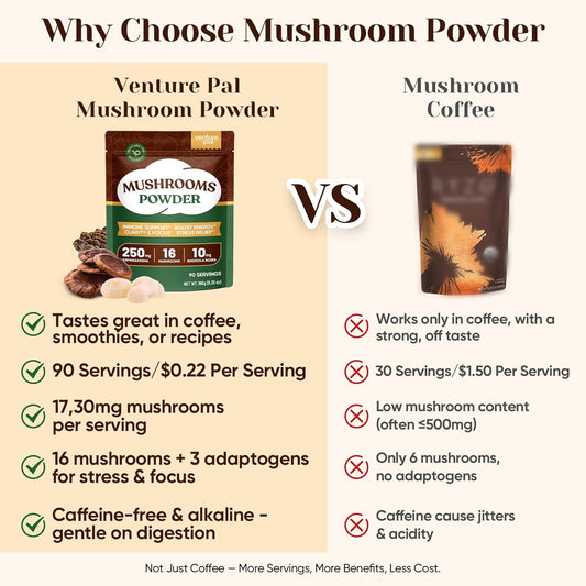 Venture Pal 16-in-1 Adaptogenic Mushroom Powder – Jitter-Free Focus Stack for Home Office and Mid-Day Deep Work