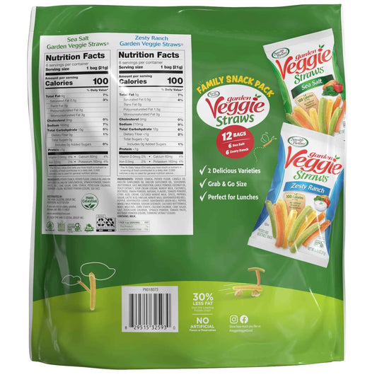 Sensible Portions Garden Veggie Straws Multi-Pack for Low-Calorie Office Snacking, Sea Salt and Zesty Ranch