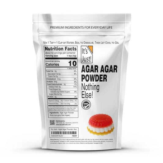 It's Just - Agar Agar Powder 6oz Vegan Gelatin Substitute for Clean Eating and Wellness Focused Home Bakers