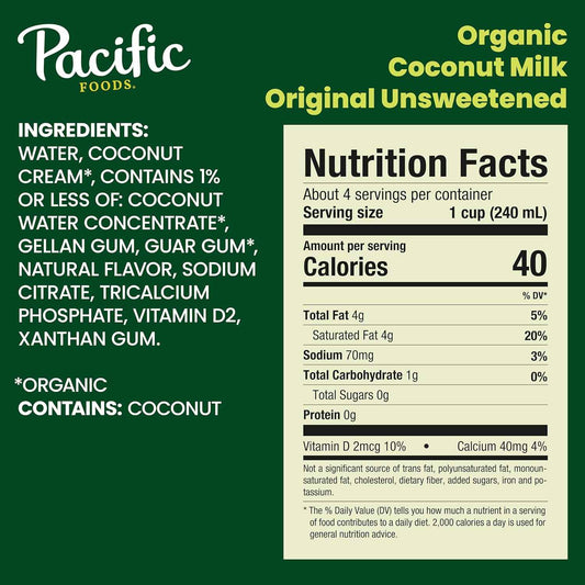 Pacific Foods Organic Unsweetened Coconut Milk – Kid Friendly Plant Based Milk for Lunchboxes and Family Breakfasts