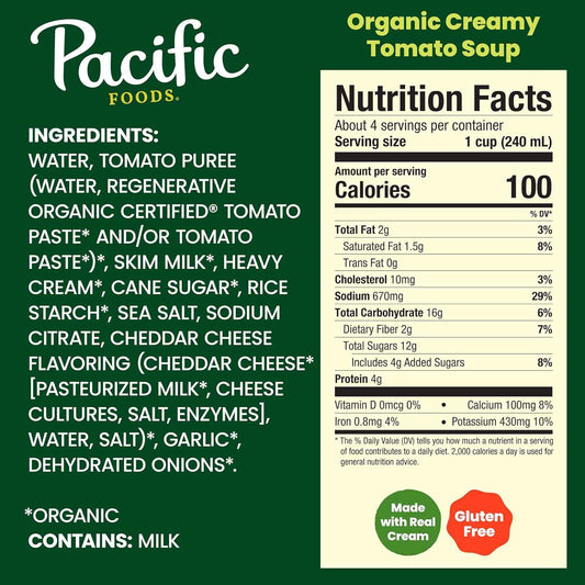Pacific Foods Organic Creamy Tomato Soup, 32 oz Carton — Single-Carton Pantry Essential for Uncluttered Kitchens