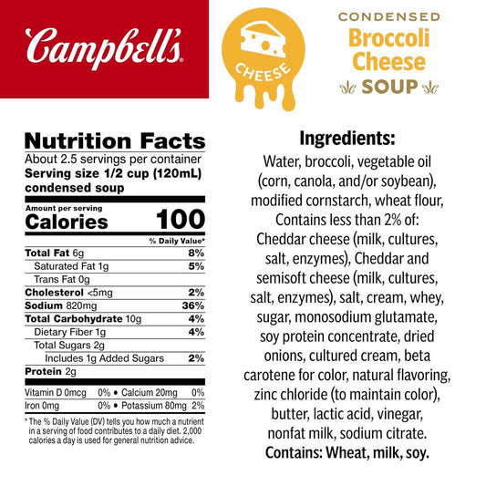 Campbell's Condensed Broccoli Cheese Soup, 10.5 oz Can – Pantry Staple for Work-from-Home Lunch Breaks