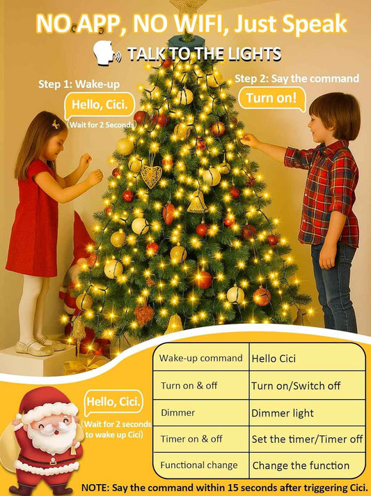 Cascadia Lights Voice-Activated Christmas Lights for Home Office Focus and Holiday Background Ambiance, 6h Timer Auto-Schedule Dimmable Tree Lights