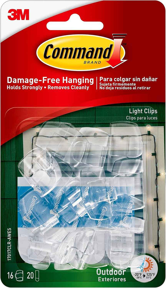 Command Outdoor Light Clips for Backyard Pergola and Patio, UV-Resistant Holiday Light Hangers, Clear