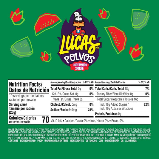 Lucas Powder Watermelon Flavored Candy – Kids' Birthday Party Goody Bag Stuffer, 10 Pack of 0.71oz Bottles